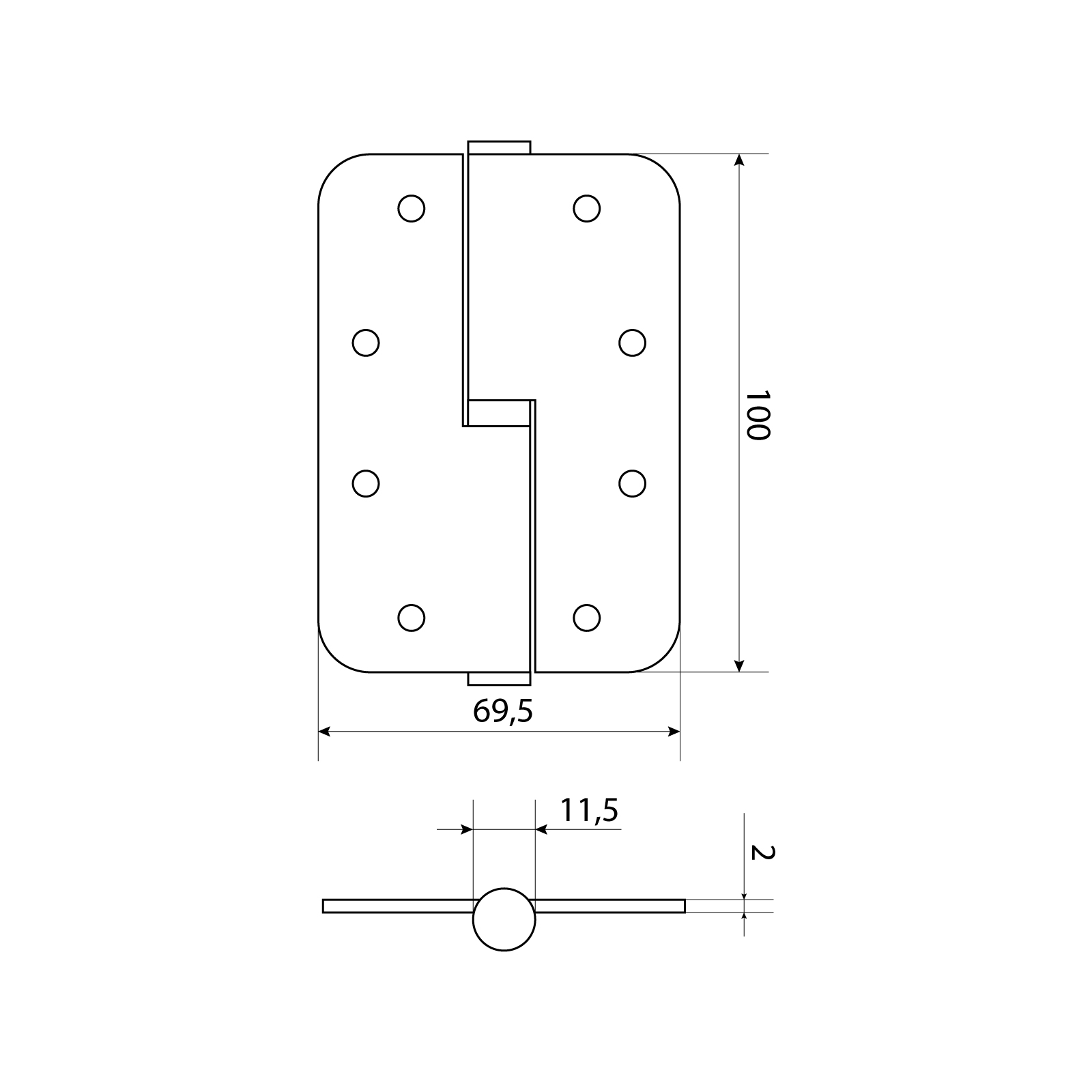 СТАНДАРТ 100х70х2,5 1BB-R (R14) AB ст.бронза правая Петля дверная 1 шт (100,20)