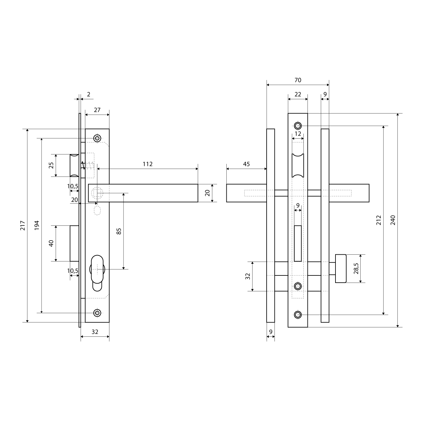 СТАНДАРТ 8520.02.7016 серый антрацит, ключ-вертушка  Замок врезной с/руч  (20)