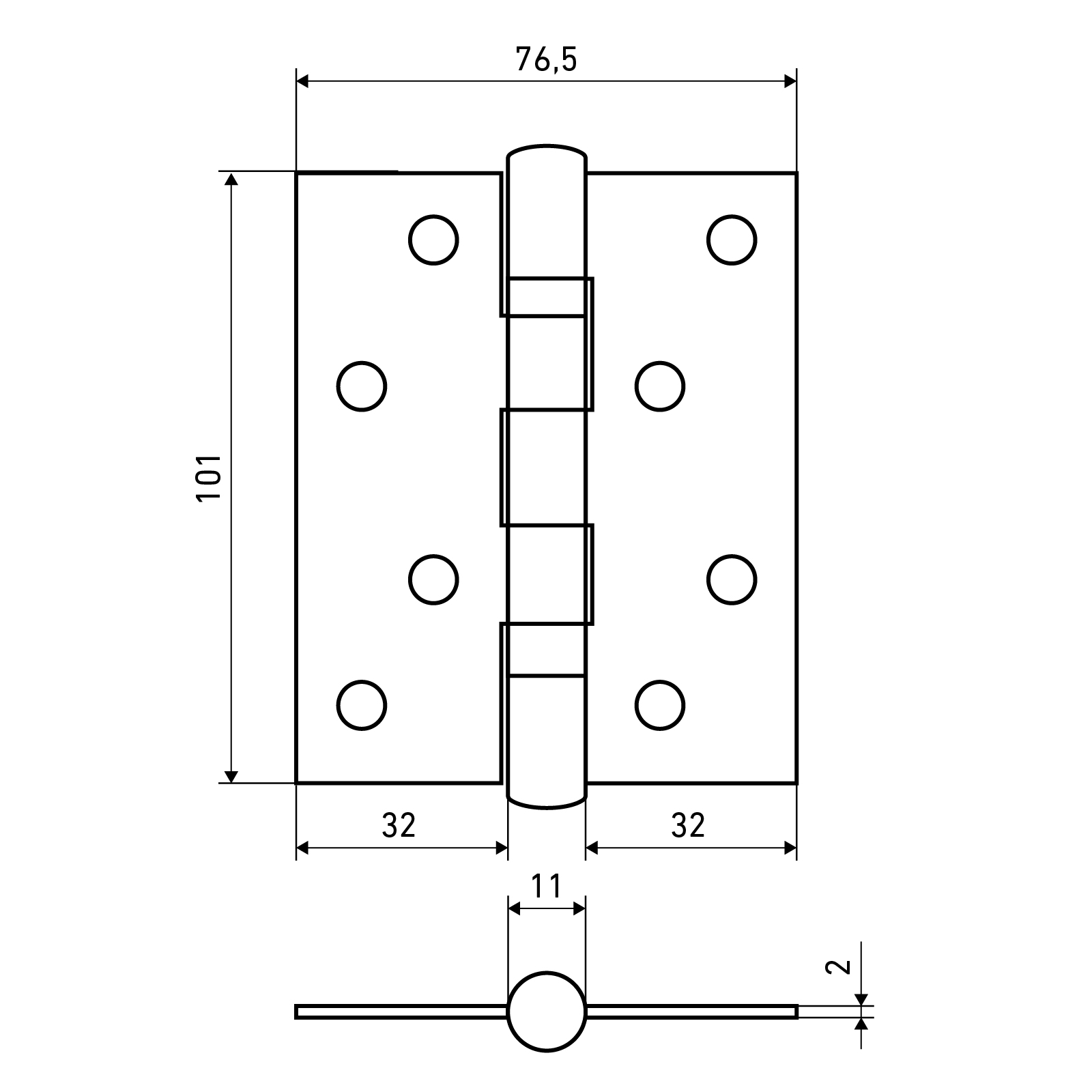 АЛЛЮР 2043 (101х76) 2BB-FHP SCP 2 подш. мат.хром Петля дверная 2 шт (50,10)