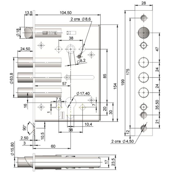 Крит ЗВ-7РМП-004-Хп противопожар. б/о, м/о 85мм , арт.00047 Замок врезной тяж.(10)