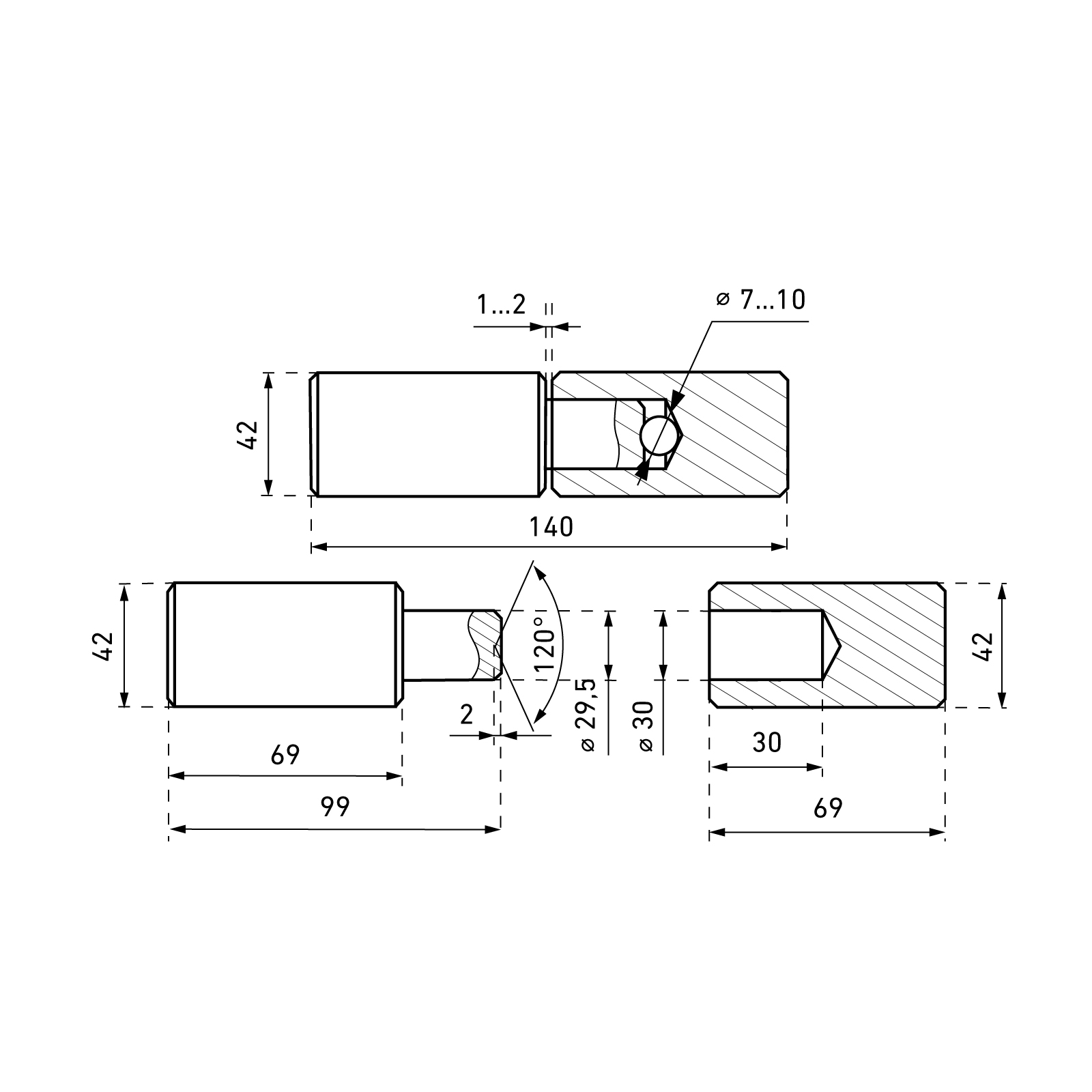 Киров Секрет ПГ-42 (42х140) шарнир-петля под сварку с шариком (4)