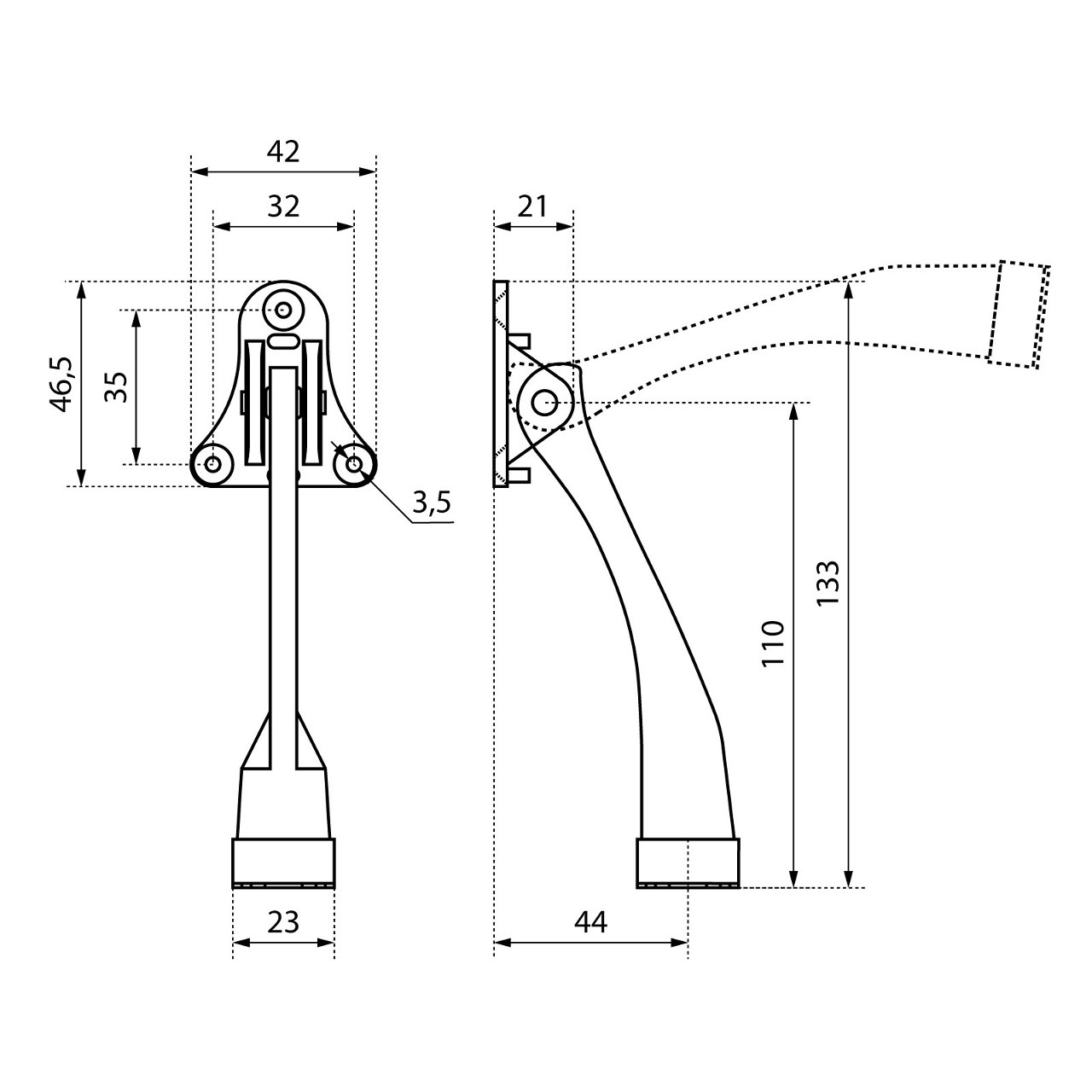 Фиксатор дверной АЛЛЮР КН-130 РУ (козья ножка) Серый антрацит (RAL7016) (100,25)