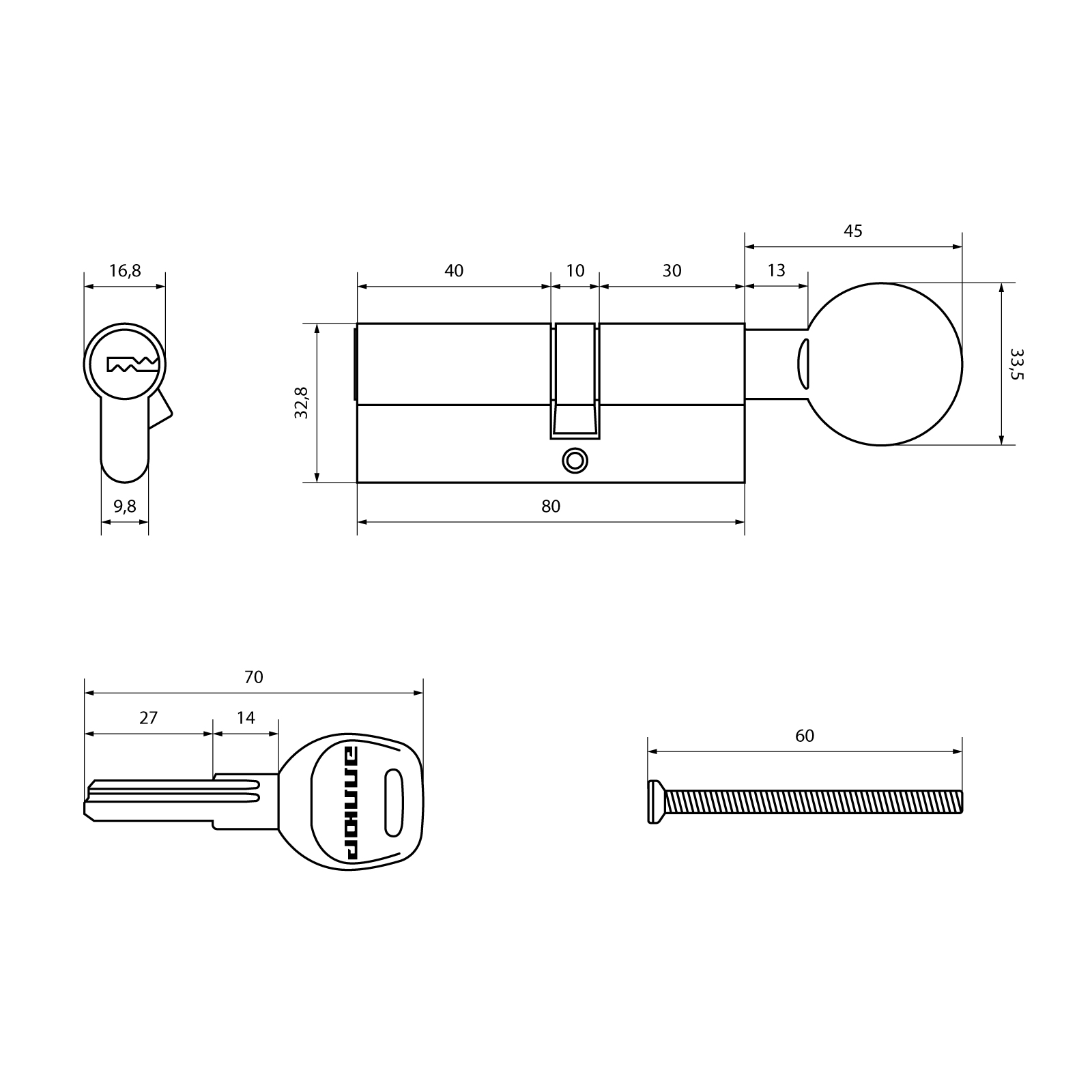 АЛЛЮР HD FG 80-5К BP[30Gx10x40](45x35G) латунь перф.кл/верт БЛИСТЕР Цилиндровый механизм (60,10)