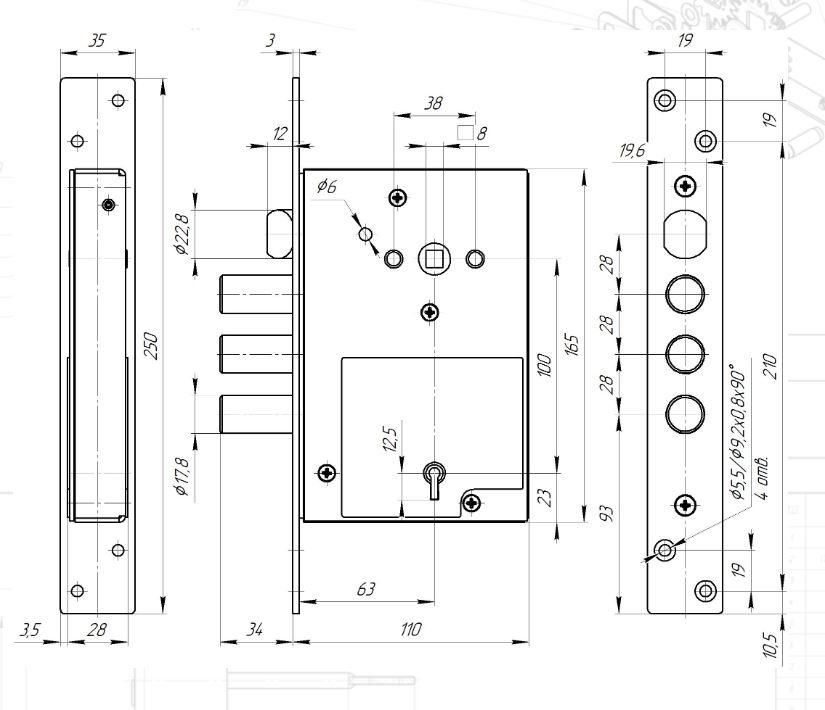 С-Пб Барьер-Кром (ключ 115мм) Замок врезной (10)