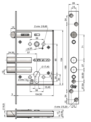 Крит ЗВ-7РМП-004-ИБ-Хп Искробезопасный  б/о, м/о 85мм , арт.03098 Замок врезной тяж.(10)