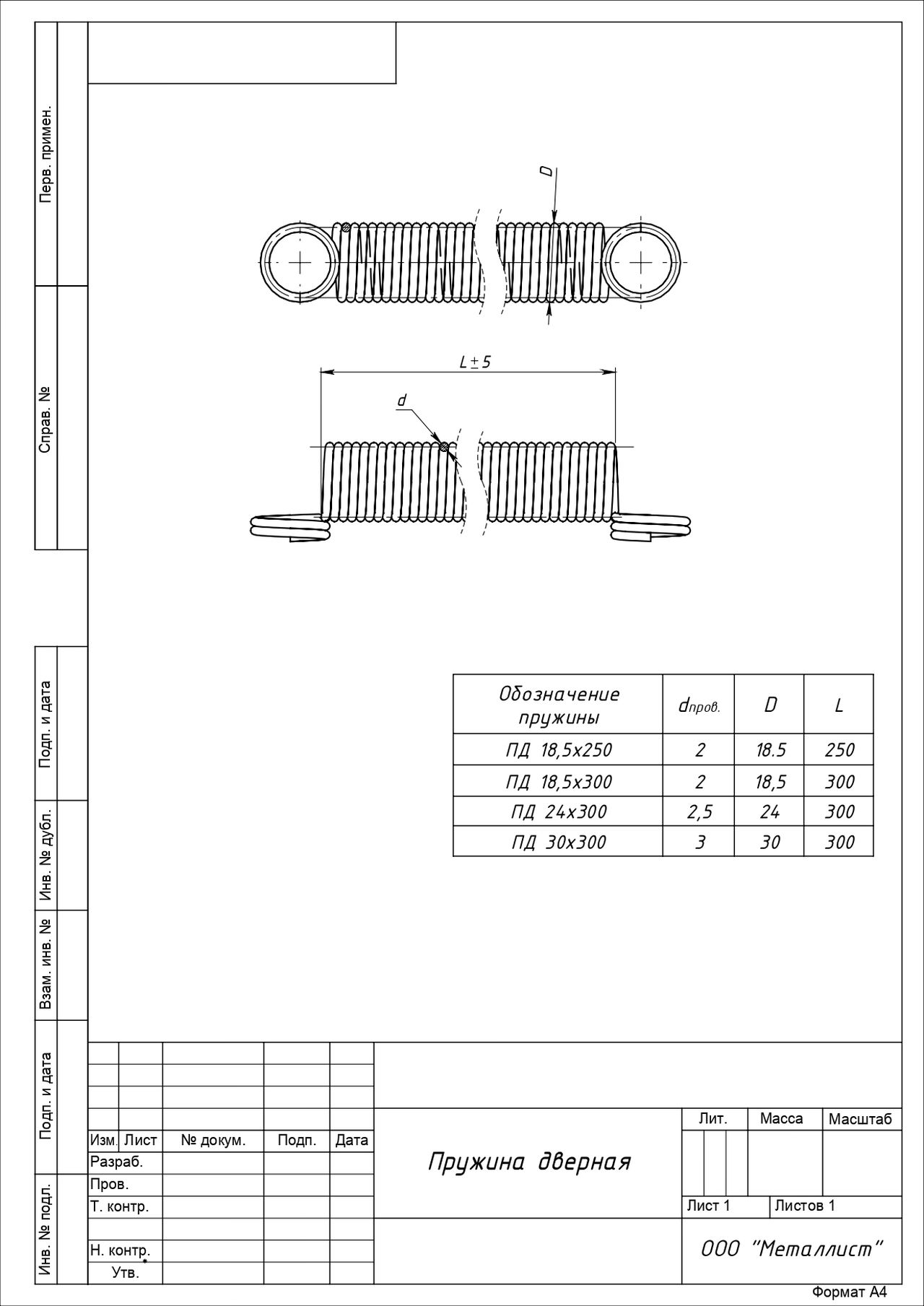 Пружина дверная Кунгур d30 мм L300 мм б/п (20)