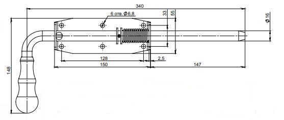 Засов Симеко гаражный ЗГ-340мм (П/А 36 ф16мм) (15)