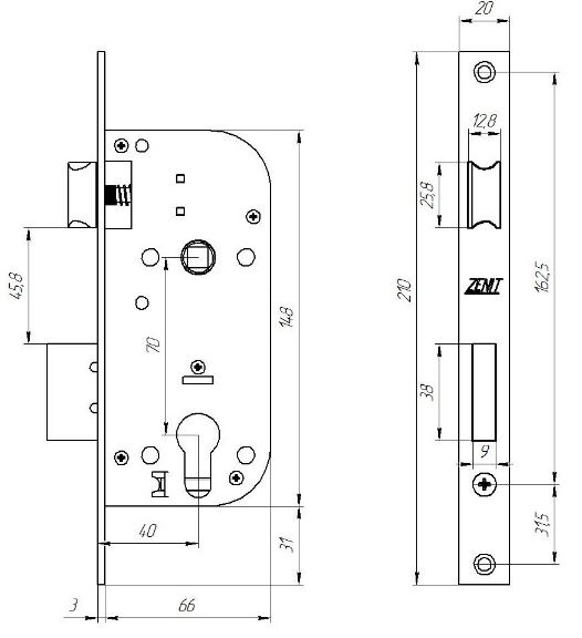 Д-град Зенит ЗВ7-70 без ручек, без ц/механизма Корпус замка (20) 