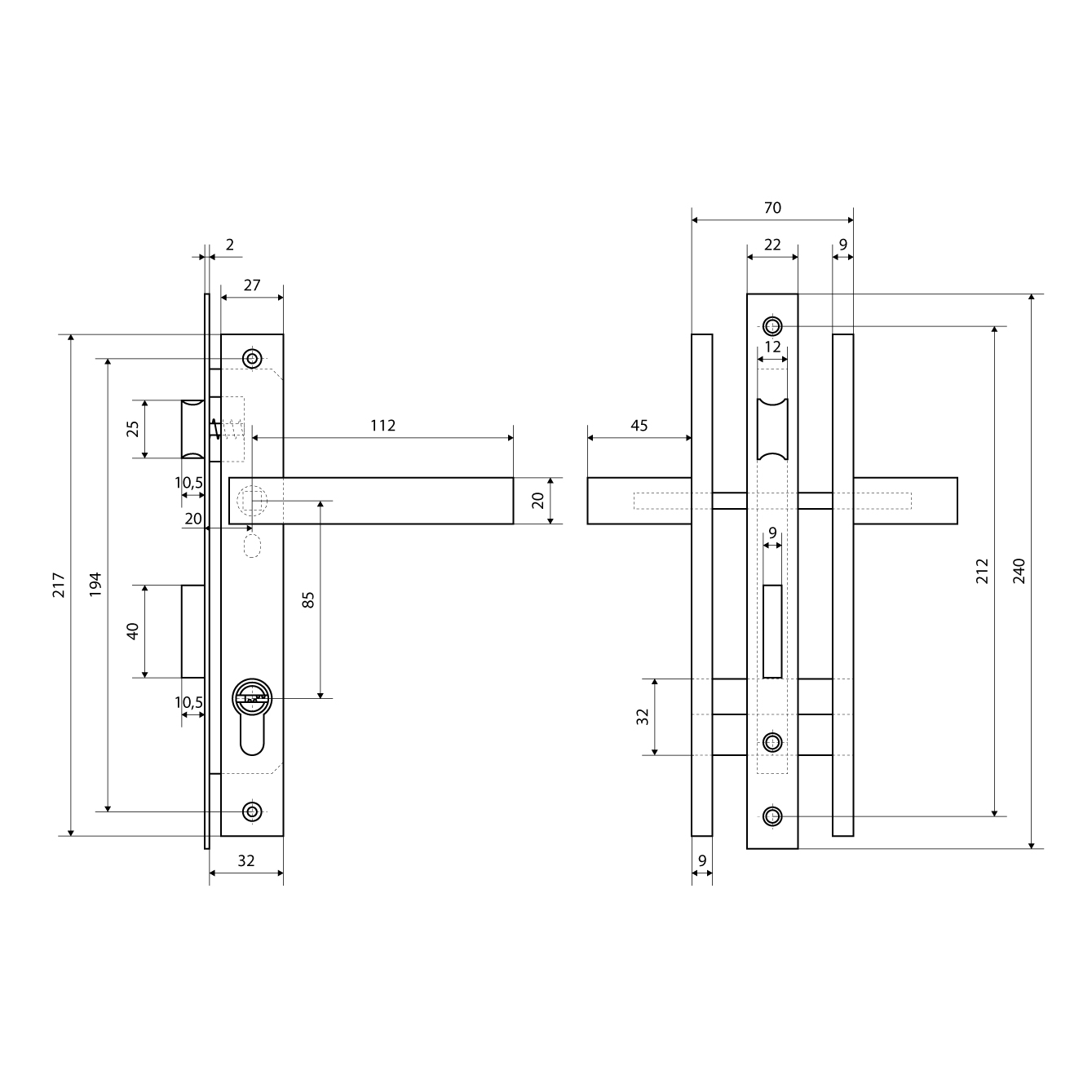 СТАНДАРТ 8520.01.9016 белый, ключ-ключ  Замок врезной с/руч  (20)
