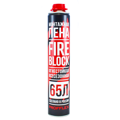 Пена противопожарная PROFFLEX FIRE BLOCK (файер блок) всесезонная 850 мл (65л) арт.00225 (12)