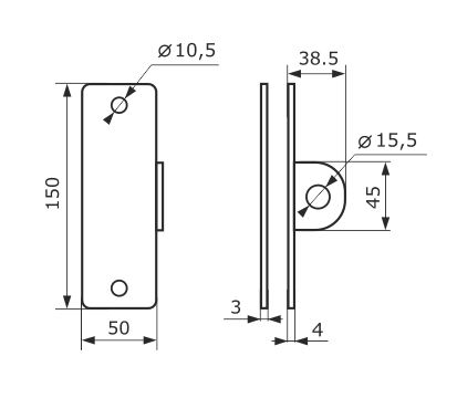 Домарт Проушина гаражная 50*150 (толщ.4мм) планка, крепеж б/п d 15мм (10) 