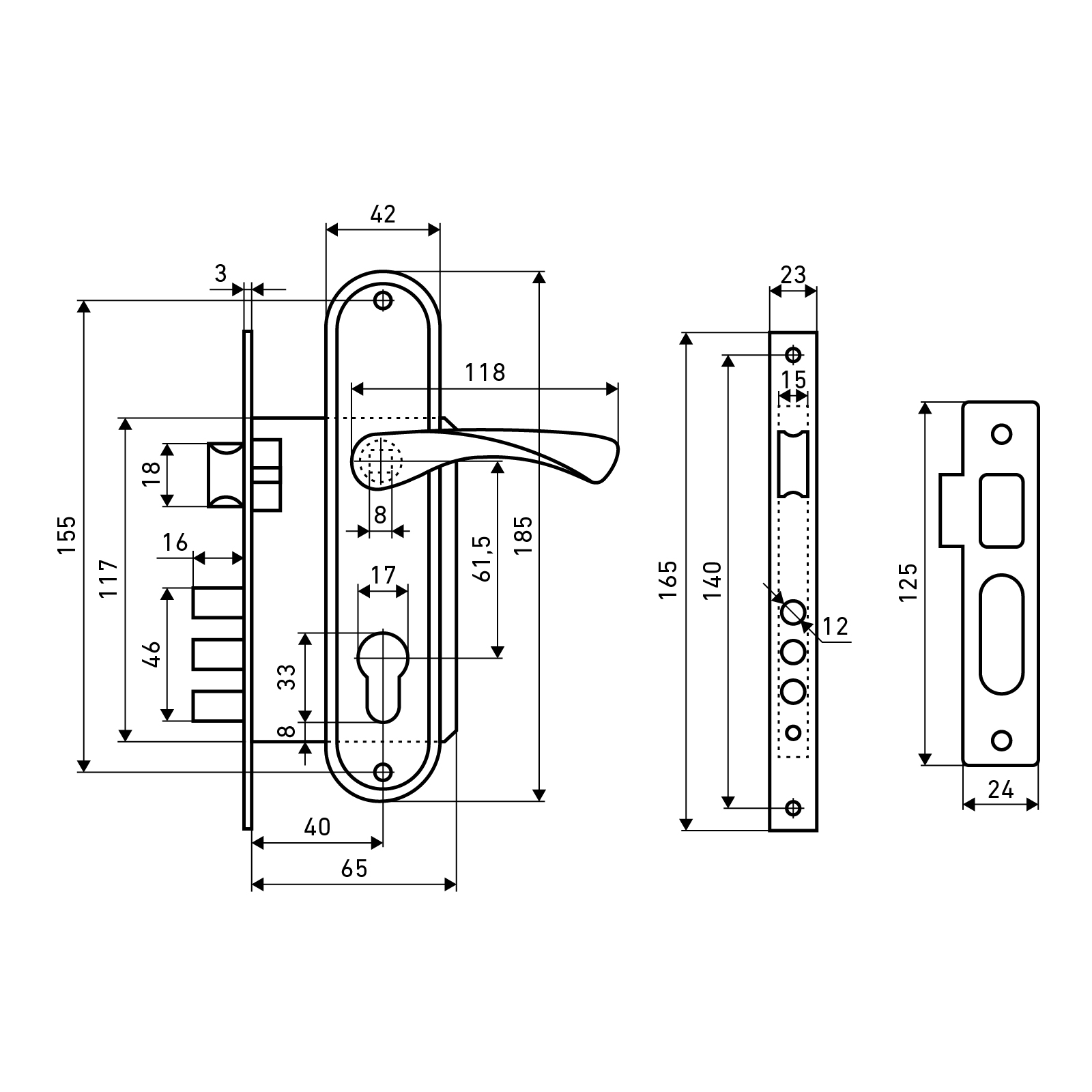 АЛЛЮР 103/3-61А(1203) CP хром мал.корпус Замок врезной с/руч  (12)