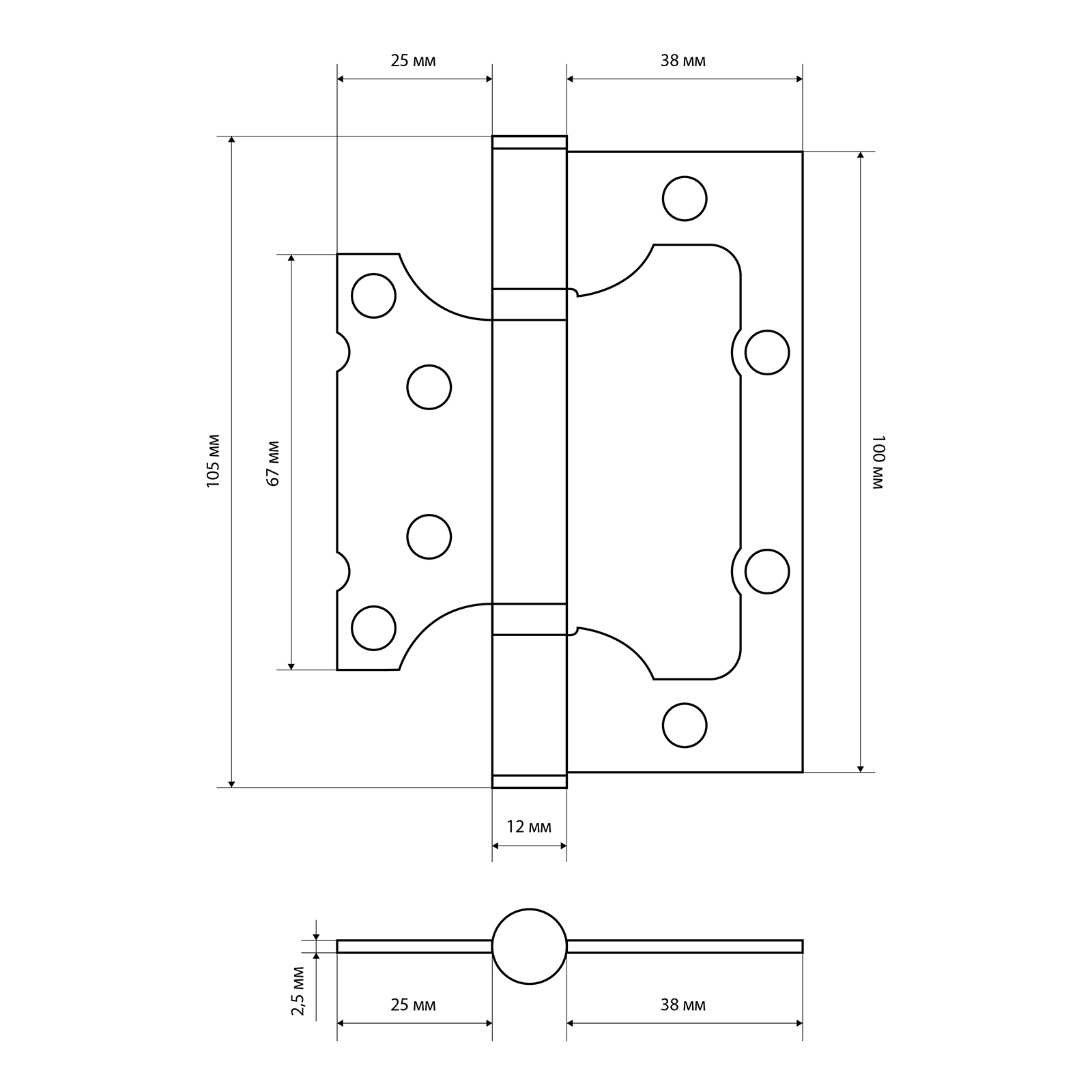 СТАНДАРТ 100х75х2,5мм 2BB AB ст.бронза Петля накладная без врезки 1 шт (100,20)
