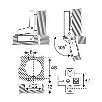 StahlBuro 1109 Clip-On 2шт., черная. Петля мебельная накладная с доводчиком  (50)