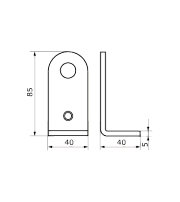 Домарт Проушина усиленная угловая 40*85*40  (толщ. 5мм) б/п d 15мм (50) 