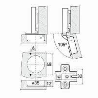 StahlBuro 362 А Slide-On (Слайд-Он) 2шт., хром. Петля мебельная накладная (50)