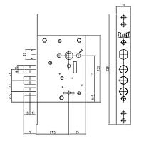 KALE 442L хром б/о б/накл 4кл (60мм) м/о 77мм без/упак. Замок врезной б/ручек (20) 