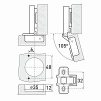 StahlBuro 1109 Clip-On (Клип-Он) 2шт., хром.Петля мебельная накладная с доводчиком (50) StahlBuro 1109 Clip-On (Клип-Он) 2шт., хром.Петля мебельная накладная с доводчиком (50)