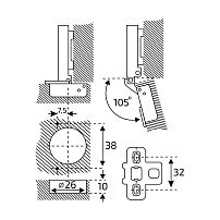 StahlBuro D26 Clip-on 2 шт., хром. Мини петля мебельная полунакладная с доводчиком (50) StahlBuro D26 Clip-on 2 шт., хром. Мини петля мебельная полунакладная с доводчиком (50)