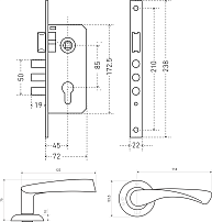 АЛЛЮР АРТ ЗВ4-85А.1380 ОСКАР SN мат.никель Замок врезной с/руч  (10)